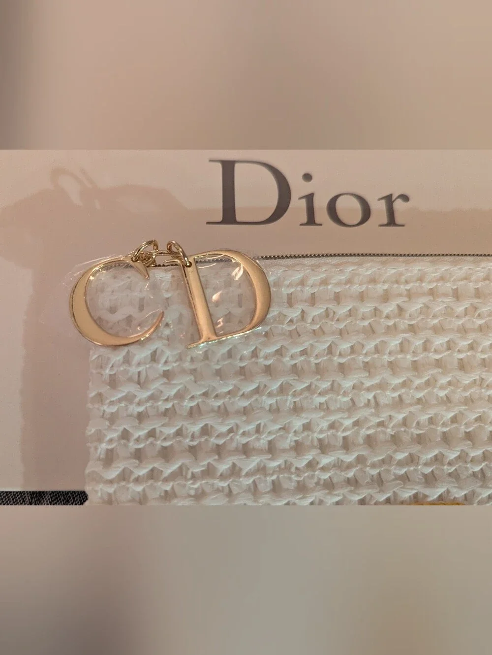 Dior White Raffia Makeup Bag Pouch Clutch - New with Box